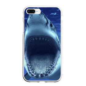 Чехол для iPhone 7Plus/8 Plus матовый с принтом Белая акула в Петрозаводске, Силикон | Область печати: задняя сторона чехла, без боковых панелей | shark | море | синий