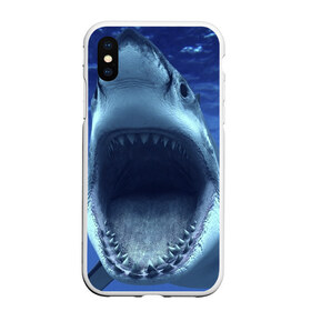 Чехол для iPhone XS Max матовый с принтом Белая акула в Петрозаводске, Силикон | Область печати: задняя сторона чехла, без боковых панелей | shark | море | синий