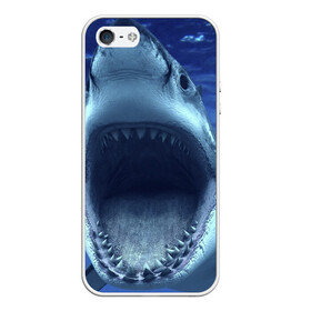 Чехол для iPhone 5/5S матовый с принтом Белая акула в Петрозаводске, Силикон | Область печати: задняя сторона чехла, без боковых панелей | shark | море | синий