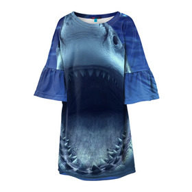 Детское платье 3D с принтом Белая акула в Петрозаводске, 100% полиэстер | прямой силуэт, чуть расширенный к низу. Круглая горловина, на рукавах — воланы | shark | море | синий