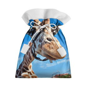 Подарочный 3D мешок с принтом Прикольный жираф в Петрозаводске, 100% полиэстер | Размер: 29*39 см | африка | животное | жираф | небо | природа