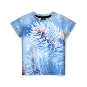 Детская футболка 3D с принтом Снежные иголки в Петрозаводске, 100% гипоаллергенный полиэфир | прямой крой, круглый вырез горловины, длина до линии бедер, чуть спущенное плечо, ткань немного тянется | дед мороз | елка | ель | зима | иголки | новый год | снег