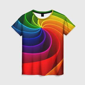 Женская футболка 3D с принтом Радуга цвета в Петрозаводске, 100% полиэфир ( синтетическое хлопкоподобное полотно) | прямой крой, круглый вырез горловины, длина до линии бедер | гамма | зеленый | красный | радуга | синий | цвет