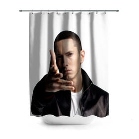 Штора 3D для ванной с принтом Eminem в Петрозаводске, 100% полиэстер | плотность материала — 100 г/м2. Стандартный размер — 146 см х 180 см. По верхнему краю — пластиковые люверсы для креплений. В комплекте 10 пластиковых колец | eminem | music | rap | usa | музыка | рэп | сша | эминем