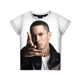 Детская футболка 3D с принтом Eminem в Петрозаводске, 100% гипоаллергенный полиэфир | прямой крой, круглый вырез горловины, длина до линии бедер, чуть спущенное плечо, ткань немного тянется | Тематика изображения на принте: eminem | music | rap | usa | музыка | рэп | сша | эминем