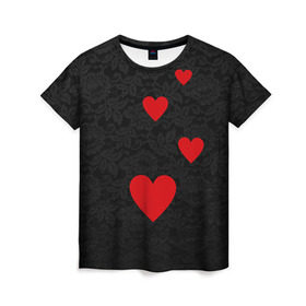 Женская футболка 3D с принтом Кружево и седца в Петрозаводске, 100% полиэфир ( синтетическое хлопкоподобное полотно) | прямой крой, круглый вырез горловины, длина до линии бедер | dg | dolce | gabbana | габбана | дольче | любовь | сердечко