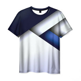 Мужская футболка 3D с принтом Geometria в Петрозаводске, 100% полиэфир | прямой крой, круглый вырез горловины, длина до линии бедер | blue | geometrical | геометрия | кубики | линии | текстуры