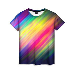 Женская футболка 3D с принтом Радужные полосы в Петрозаводске, 100% полиэфир ( синтетическое хлопкоподобное полотно) | прямой крой, круглый вырез горловины, длина до линии бедер | линии | новые | полосы | прикольные | радуга | текстуры