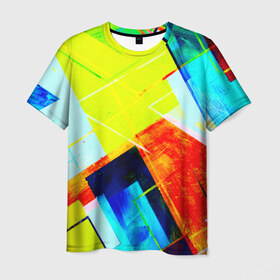 Мужская футболка 3D с принтом Renaissance в Петрозаводске, 100% полиэфир | прямой крой, круглый вырез горловины, длина до линии бедер | blue | geometrical | геометрия | кубики | линии | текстуры