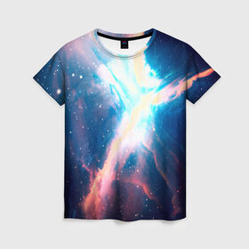 Женская футболка 3D с принтом Вселенная в Петрозаводске, 100% полиэфир ( синтетическое хлопкоподобное полотно) | прямой крой, круглый вырез горловины, длина до линии бедер | вселенная | галатика | звезды