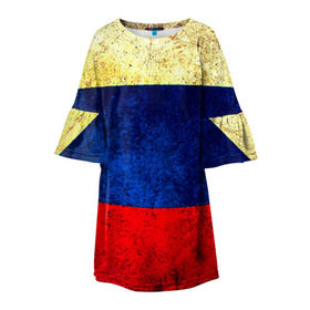 Детское платье 3D с принтом Триколор в Петрозаводске, 100% полиэстер | прямой силуэт, чуть расширенный к низу. Круглая горловина, на рукавах — воланы | new | краска | патриот | прикольные | русский | триколор