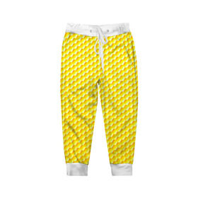 Детские брюки 3D с принтом Соты в Петрозаводске, 100% полиэстер | манжеты по низу, эластичный пояс регулируется шнурком, по бокам два кармана без застежек, внутренняя часть кармана из мелкой сетки | yellow | вкусные | еда | желтый | прикольные | пчелы | соты