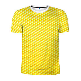Мужская футболка 3D спортивная с принтом Соты в Петрозаводске, 100% полиэстер с улучшенными характеристиками | приталенный силуэт, круглая горловина, широкие плечи, сужается к линии бедра | yellow | вкусные | еда | желтый | прикольные | пчелы | соты