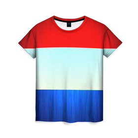 Женская футболка 3D с принтом Триколор в Петрозаводске, 100% полиэфир ( синтетическое хлопкоподобное полотно) | прямой крой, круглый вырез горловины, длина до линии бедер | new | краска | патриот | полосы | прикольные | триколор