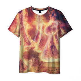 Мужская футболка 3D с принтом Фигуры из пламени в Петрозаводске, 100% полиэфир | прямой крой, круглый вырез горловины, длина до линии бедер | Тематика изображения на принте: пламя