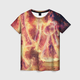 Женская футболка 3D с принтом Фигуры из пламени в Петрозаводске, 100% полиэфир ( синтетическое хлопкоподобное полотно) | прямой крой, круглый вырез горловины, длина до линии бедер | пламя