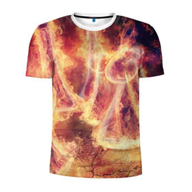 Мужская футболка 3D спортивная с принтом Фигуры из пламени в Петрозаводске, 100% полиэстер с улучшенными характеристиками | приталенный силуэт, круглая горловина, широкие плечи, сужается к линии бедра | пламя