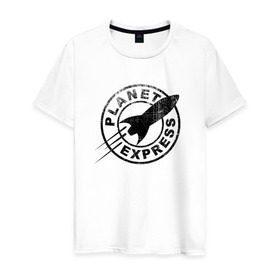 Мужская футболка хлопок с принтом Планетарный экспресс в Петрозаводске, 100% хлопок | прямой крой, круглый вырез горловины, длина до линии бедер, слегка спущенное плечо. | futurama | planet express | планетарный эк | футурама