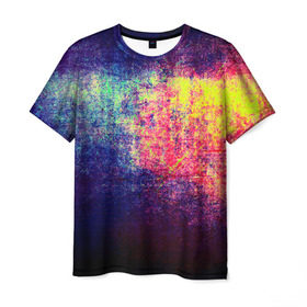 Мужская футболка 3D с принтом Штрихи(потертости) в Петрозаводске, 100% полиэфир | прямой крой, круглый вырез горловины, длина до линии бедер | rainbow | краска | прикольные | радуга | текстуры | штрихи