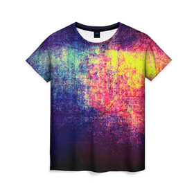 Женская футболка 3D с принтом Штрихи(потертости) в Петрозаводске, 100% полиэфир ( синтетическое хлопкоподобное полотно) | прямой крой, круглый вырез горловины, длина до линии бедер | rainbow | краска | прикольные | радуга | текстуры | штрихи
