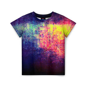 Детская футболка 3D с принтом Штрихи(потертости) в Петрозаводске, 100% гипоаллергенный полиэфир | прямой крой, круглый вырез горловины, длина до линии бедер, чуть спущенное плечо, ткань немного тянется | rainbow | краска | прикольные | радуга | текстуры | штрихи