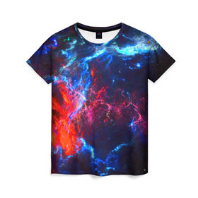 Женская футболка 3D с принтом Космос в Петрозаводске, 100% полиэфир ( синтетическое хлопкоподобное полотно) | прямой крой, круглый вырез горловины, длина до линии бедер | галактика | звезды | космос | туманность