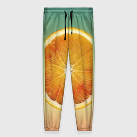 Женские брюки 3D с принтом Апельсиновый рай в Петрозаводске, полиэстер 100% | прямой крой, два кармана без застежек по бокам, с мягкой трикотажной резинкой на поясе и по низу штанин. В поясе для дополнительного комфорта — широкие завязки | Тематика изображения на принте: апельсин | градиент | жёлтый | зелёный | оранжевый