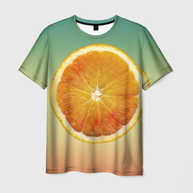 Мужская футболка 3D с принтом Апельсиновый рай в Петрозаводске, 100% полиэфир | прямой крой, круглый вырез горловины, длина до линии бедер | Тематика изображения на принте: апельсин | градиент | жёлтый | зелёный | оранжевый