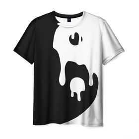 Мужская футболка 3D с принтом Инь Янь в Петрозаводске, 100% полиэфир | прямой крой, круглый вырез горловины, длина до линии бедер | белое | гармония | инь | краска | черное | янь