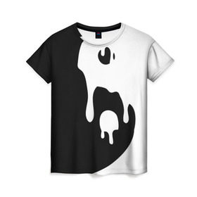 Женская футболка 3D с принтом Инь Янь в Петрозаводске, 100% полиэфир ( синтетическое хлопкоподобное полотно) | прямой крой, круглый вырез горловины, длина до линии бедер | Тематика изображения на принте: белое | гармония | инь | краска | черное | янь