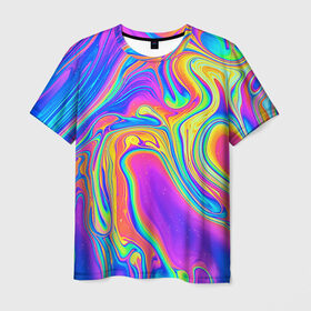 Мужская футболка 3D с принтом Цветные разводы в Петрозаводске, 100% полиэфир | прямой крой, круглый вырез горловины, длина до линии бедер | абстракция | краска | разводы | узор