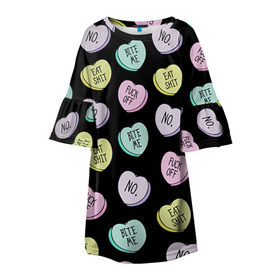 Детское платье 3D с принтом Сердца с надписями в Петрозаводске, 100% полиэстер | прямой силуэт, чуть расширенный к низу. Круглая горловина, на рукавах — воланы | Тематика изображения на принте: сердце