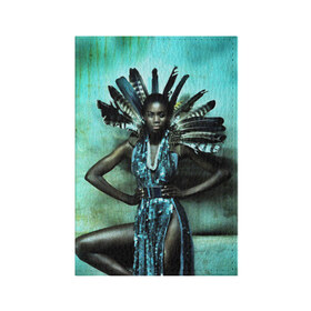 Обложка для паспорта матовая кожа с принтом Африканская девушка в Петрозаводске, натуральная матовая кожа | размер 19,3 х 13,7 см; прозрачные пластиковые крепления | Тематика изображения на принте: африка | африканская девушка | в перьях | модель | перья