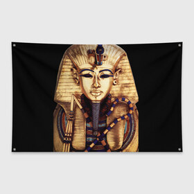 Флаг-баннер с принтом Хатшепсут в Петрозаводске, 100% полиэстер | размер 67 х 109 см, плотность ткани — 95 г/м2; по краям флага есть четыре люверса для крепления | Тематика изображения на принте: египет | женщина | золото | маска | фараон египта | хатшепсут