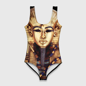 Купальник-боди 3D с принтом Хатшепсут в Петрозаводске, 82% полиэстер, 18% эластан | Круглая горловина, круглый вырез на спине | египет | женщина | золото | маска | фараон египта | хатшепсут
