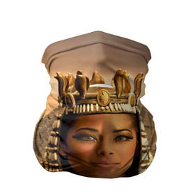 Бандана-труба 3D с принтом Клеопатра в Петрозаводске, 100% полиэстер, ткань с особыми свойствами — Activecool | плотность 150‒180 г/м2; хорошо тянется, но сохраняет форму | Тематика изображения на принте: египет | египетская | закат | золото | клеопатра | корона | песок | пирамиды | пустыня | солнце | царица