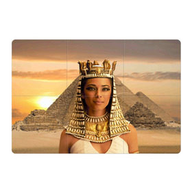 Магнитный плакат 3Х2 с принтом Клеопатра в Петрозаводске, Полимерный материал с магнитным слоем | 6 деталей размером 9*9 см | египет | египетская | закат | золото | клеопатра | корона | песок | пирамиды | пустыня | солнце | царица