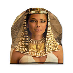 Шапка 3D с принтом Клеопатра в Петрозаводске, 100% полиэстер | универсальный размер, печать по всей поверхности изделия | египет | египетская | закат | золото | клеопатра | корона | песок | пирамиды | пустыня | солнце | царица