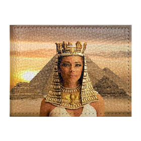 Обложка для студенческого билета с принтом Клеопатра в Петрозаводске, натуральная кожа | Размер: 11*8 см; Печать на всей внешней стороне | египет | египетская | закат | золото | клеопатра | корона | песок | пирамиды | пустыня | солнце | царица