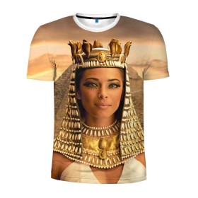 Мужская футболка 3D спортивная с принтом Клеопатра в Петрозаводске, 100% полиэстер с улучшенными характеристиками | приталенный силуэт, круглая горловина, широкие плечи, сужается к линии бедра | египет | египетская | закат | золото | клеопатра | корона | песок | пирамиды | пустыня | солнце | царица