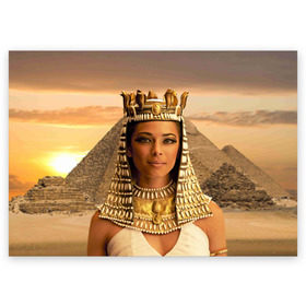 Поздравительная открытка с принтом Клеопатра в Петрозаводске, 100% бумага | плотность бумаги 280 г/м2, матовая, на обратной стороне линовка и место для марки
 | египет | египетская | закат | золото | клеопатра | корона | песок | пирамиды | пустыня | солнце | царица