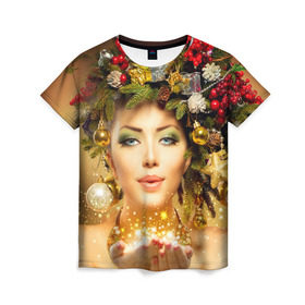 Женская футболка 3D с принтом Чудо девушка в Петрозаводске, 100% полиэфир ( синтетическое хлопкоподобное полотно) | прямой крой, круглый вырез горловины, длина до линии бедер | волшебница | волшебство | звезды | новый год | подарки | празник | фея | чудо девушка
