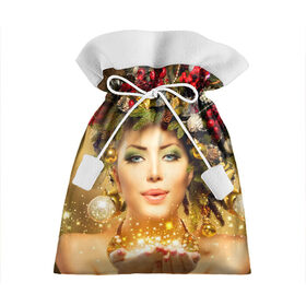 Подарочный 3D мешок с принтом Чудо девушка в Петрозаводске, 100% полиэстер | Размер: 29*39 см | волшебница | волшебство | звезды | новый год | подарки | празник | фея | чудо девушка