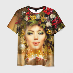 Мужская футболка 3D с принтом Чудо девушка в Петрозаводске, 100% полиэфир | прямой крой, круглый вырез горловины, длина до линии бедер | волшебница | волшебство | звезды | новый год | подарки | празник | фея | чудо девушка