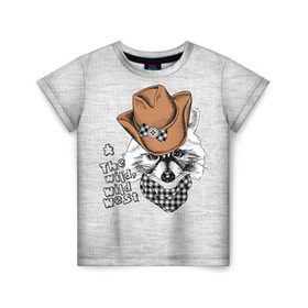 Детская футболка 3D с принтом Енот ковбой в Петрозаводске, 100% гипоаллергенный полиэфир | прямой крой, круглый вырез горловины, длина до линии бедер, чуть спущенное плечо, ткань немного тянется | енот