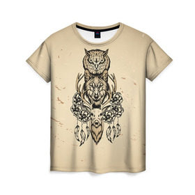 Женская футболка 3D с принтом Животные в Петрозаводске, 100% полиэфир ( синтетическое хлопкоподобное полотно) | прямой крой, круглый вырез горловины, длина до линии бедер | сова
