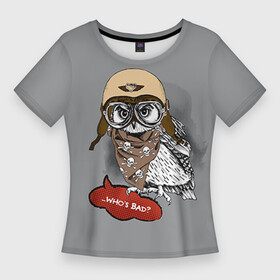 Женская футболка 3D Slim с принтом Сова мотоциклист в Петрозаводске,  |  | сова