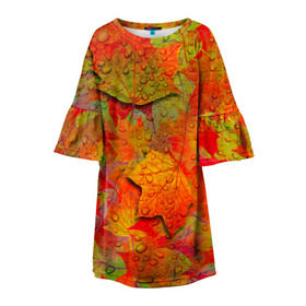 Детское платье 3D с принтом Лист клёна в Петрозаводске, 100% полиэстер | прямой силуэт, чуть расширенный к низу. Круглая горловина, на рукавах — воланы | дождь | листопад | осень