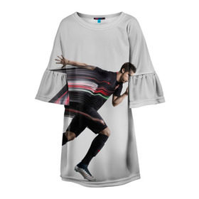 Детское платье 3D с принтом Cristiano Ronaldo в Петрозаводске, 100% полиэстер | прямой силуэт, чуть расширенный к низу. Круглая горловина, на рукавах — воланы | Тематика изображения на принте: cristiano ronaldo