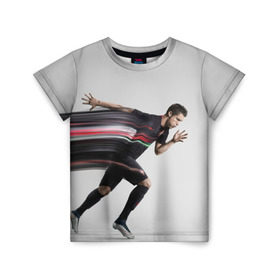 Детская футболка 3D с принтом Cristiano Ronaldo в Петрозаводске, 100% гипоаллергенный полиэфир | прямой крой, круглый вырез горловины, длина до линии бедер, чуть спущенное плечо, ткань немного тянется | cristiano ronaldo